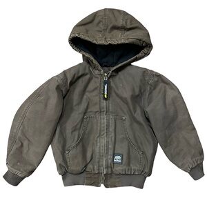 Berne Kids Hooded Work Jacket Brown Canvas Coat Size XS Youth Chore Barn Winter